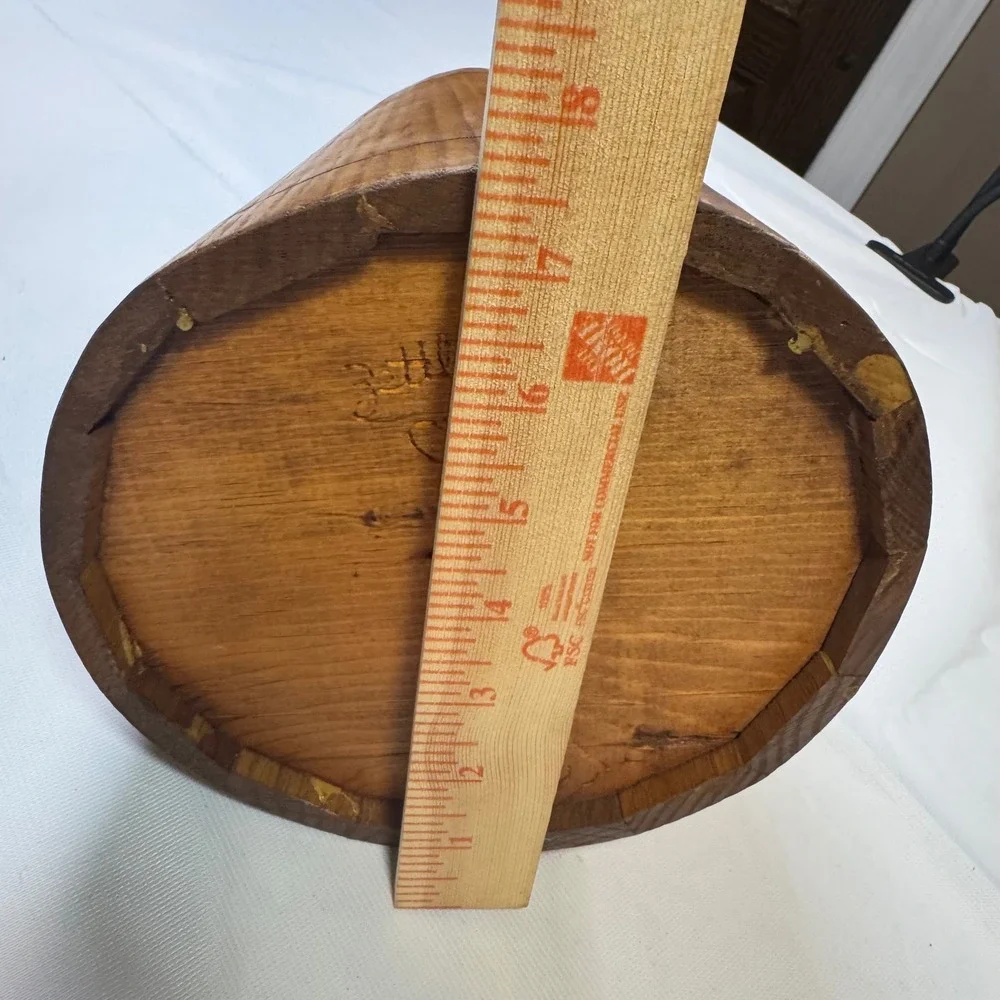 Vintage Cottagecore Farmhouse Wood Bucket Heart Cutout Handle Signed Rustic Chic